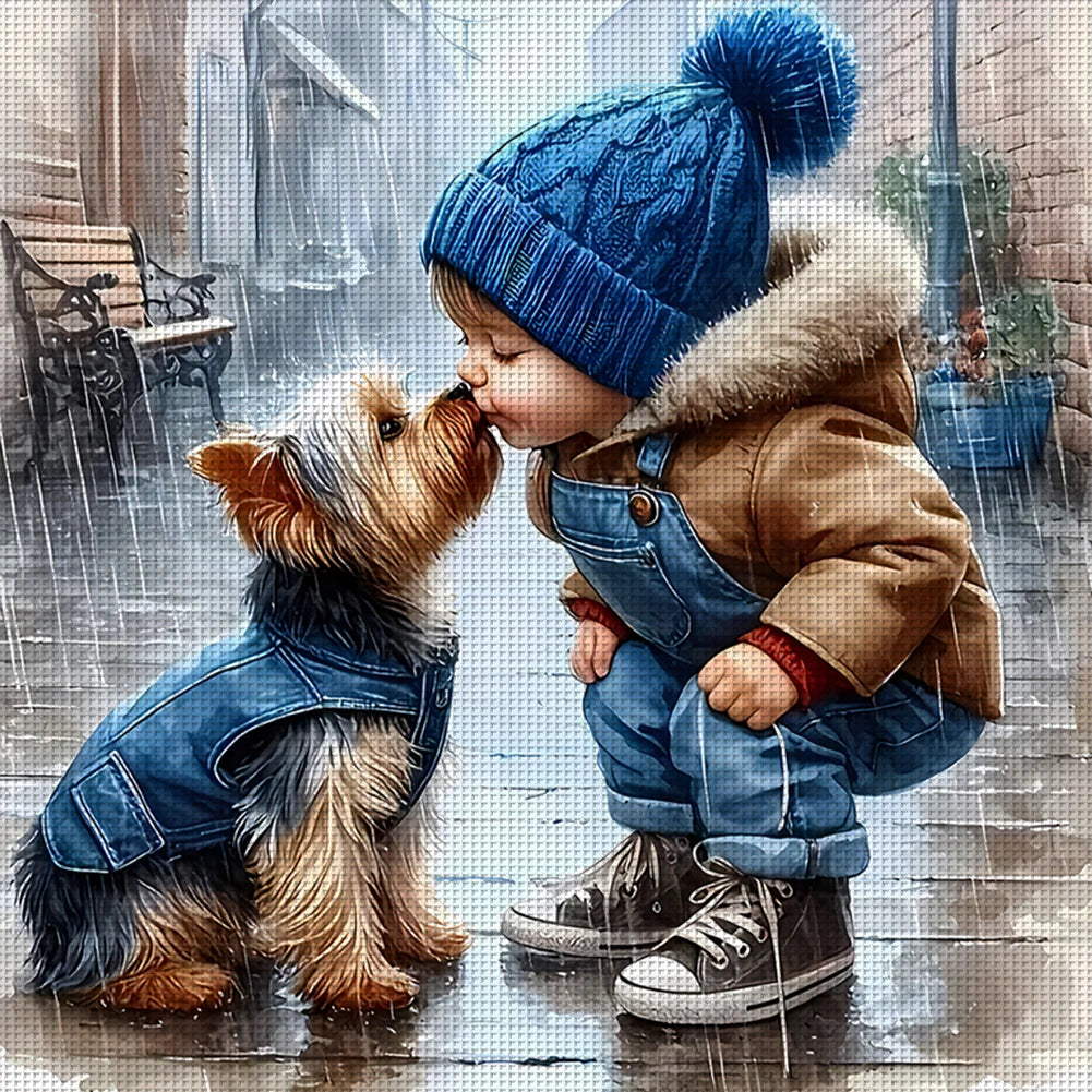 Full Embroidery Eco-cotton Thread 11CT Printed Boy Cross Stitch Kit 40x40cm