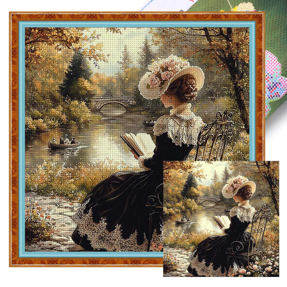 Full Embroidery Cotton Thread 11CT Printed Girl Kit 50x50cm