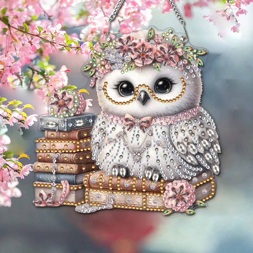 5D DIY Double-Sided Acrylic Owl Diamond Painting Hanging Pendant