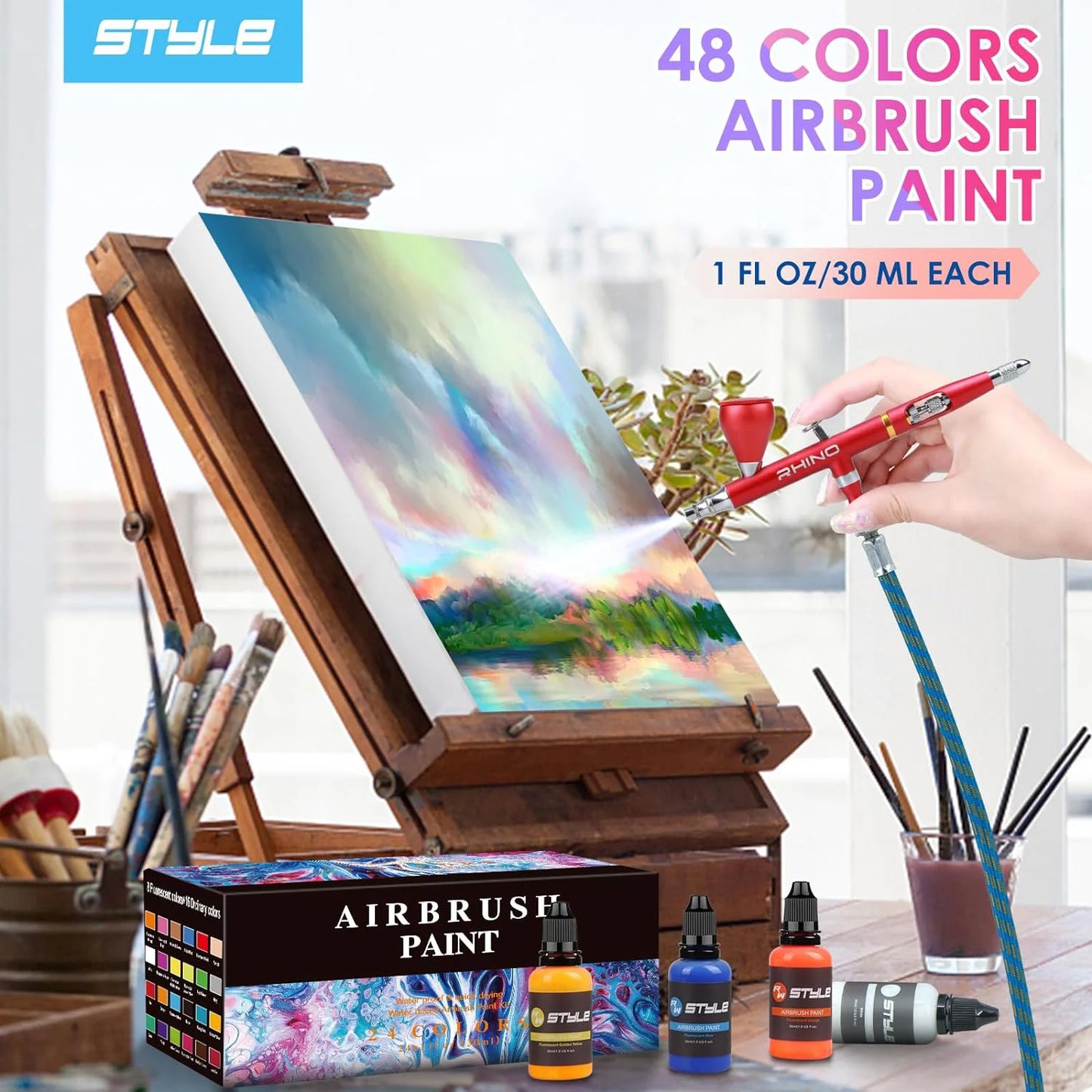 48 Colors Airbrush Paint Set 1fl oz, Opaque & Brilliant Colors