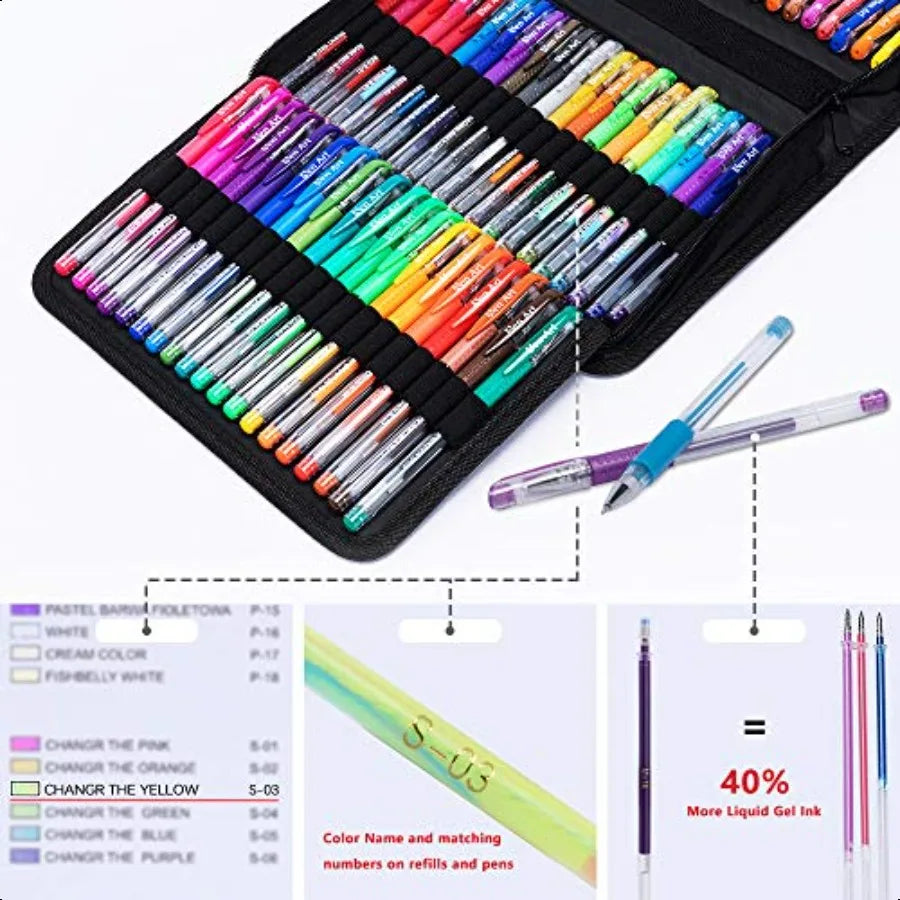 160 pcs Gel Pens for Adult and Artist Coloring Books, Black Case.