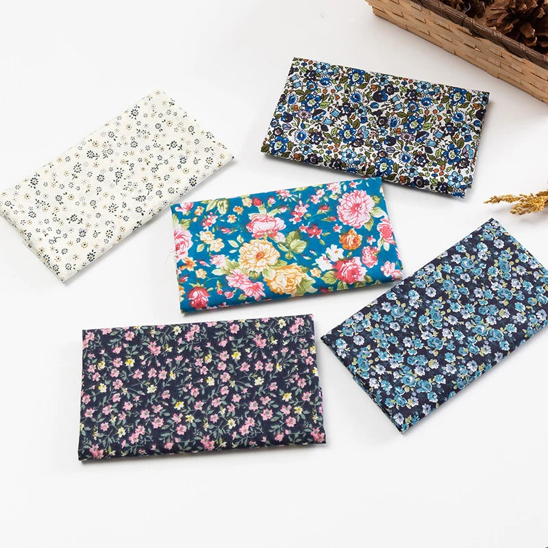 5Pcs Floral & Plaid Cotton Fabric Squares for Sewing & Quilting