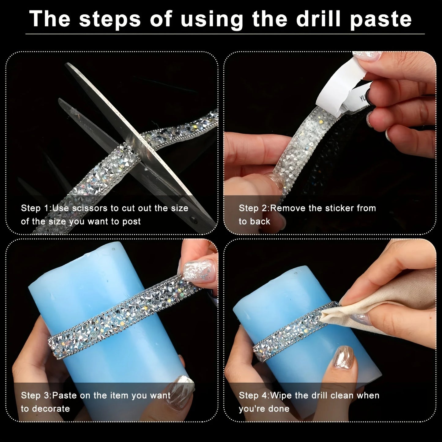 Rhinestone, Self-Adhesive Roll Glitter Bling Ribbon for DIY Art Crafts