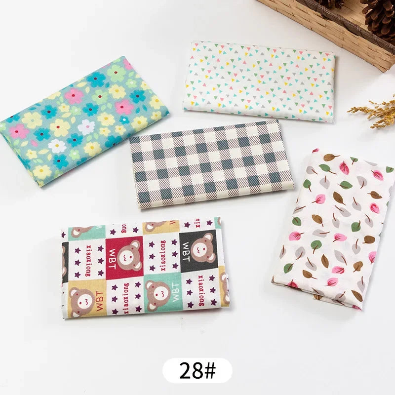 5Pcs Floral & Plaid Cotton Fabric Squares for Sewing & Quilting