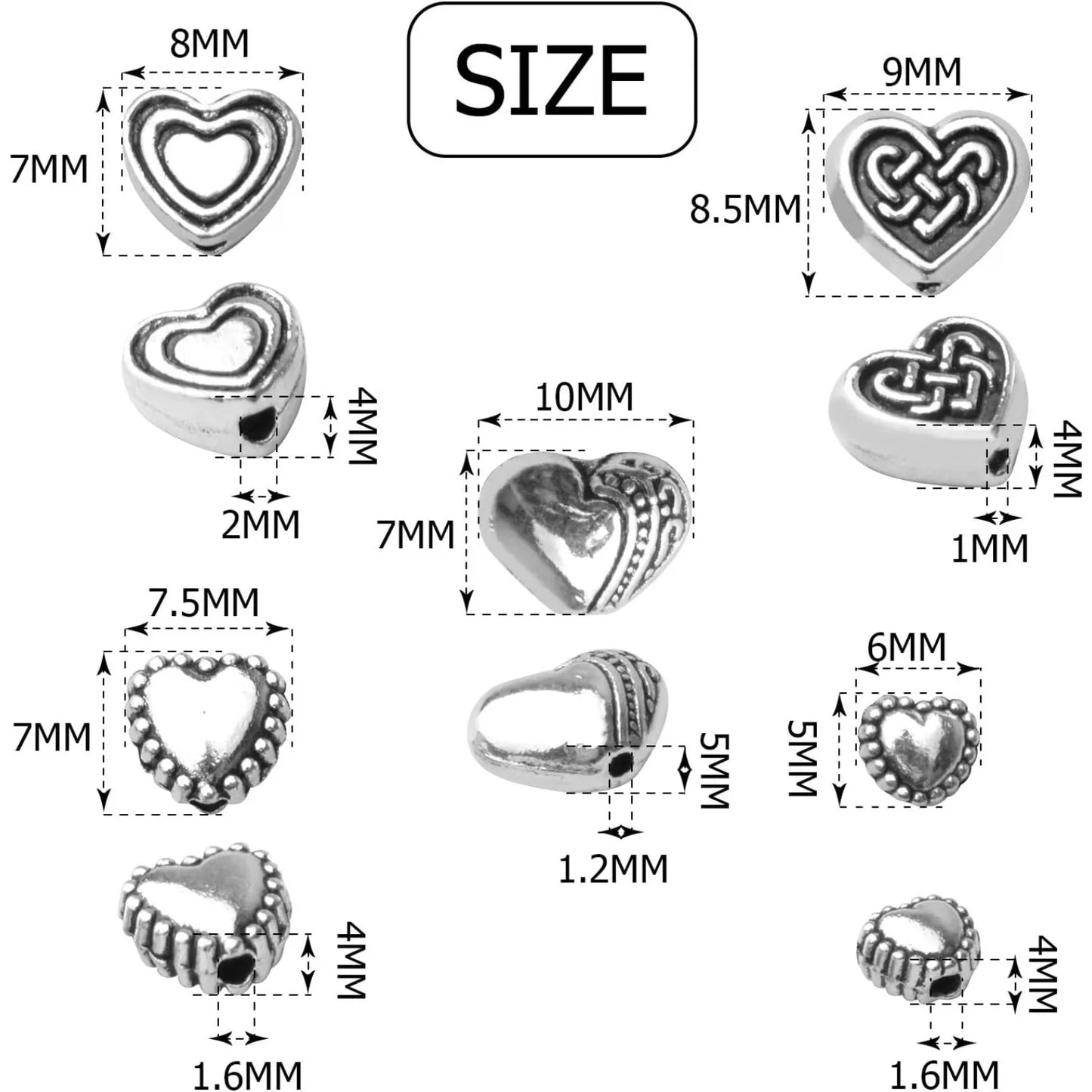 140pcs Antique Silver European Style Heart Shape Spacers.