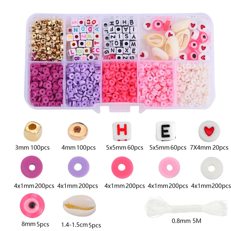 Jewelry Accessories Kit, 4mm soft ceramic, letters, beads, accessories, Charms DIY