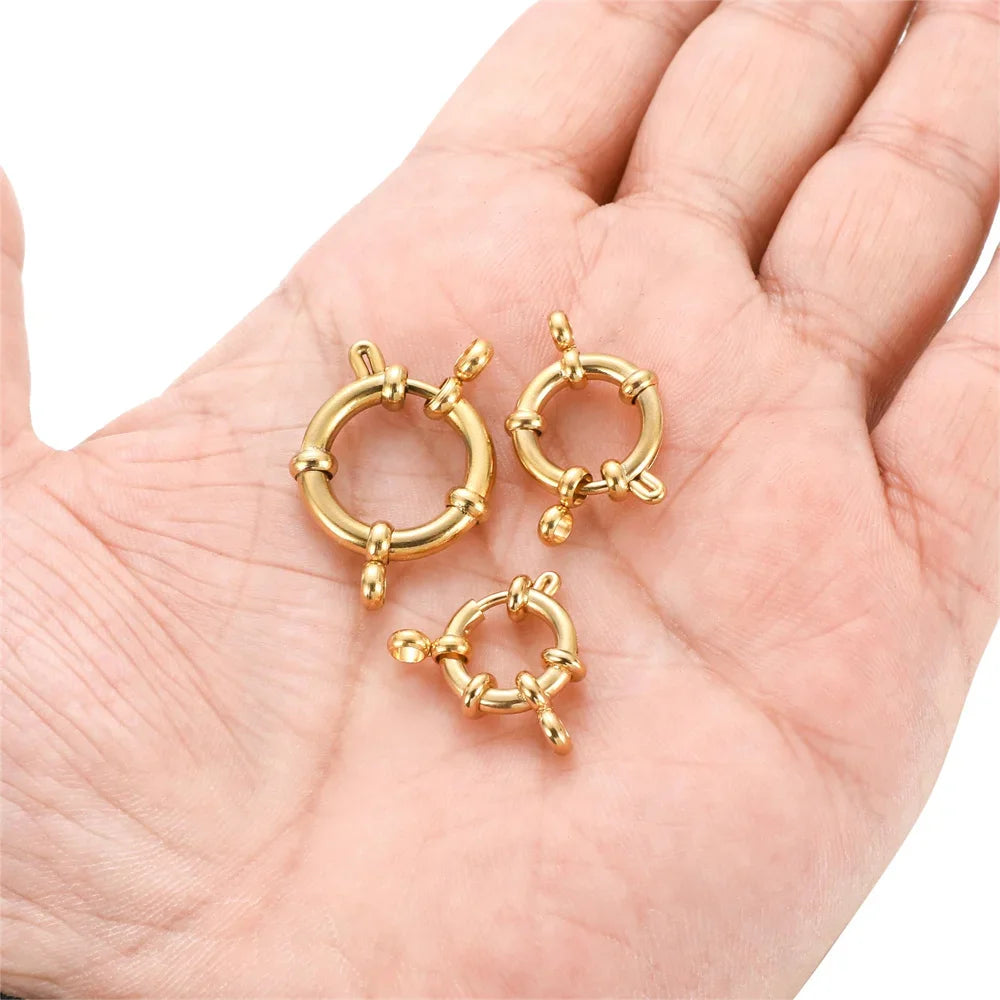 4pcs Stainless Steel/Gold Round Spring Clasps Connectors