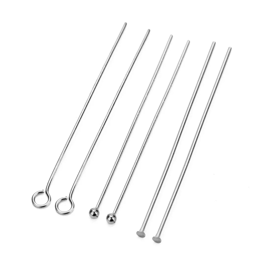 100pcs Stainless Steel Flat Head Pin Eye Pin Round Ball Pin 15 20 25 30 35 40 45 50mm Needle Pin Finding for DIY Jewelry Making