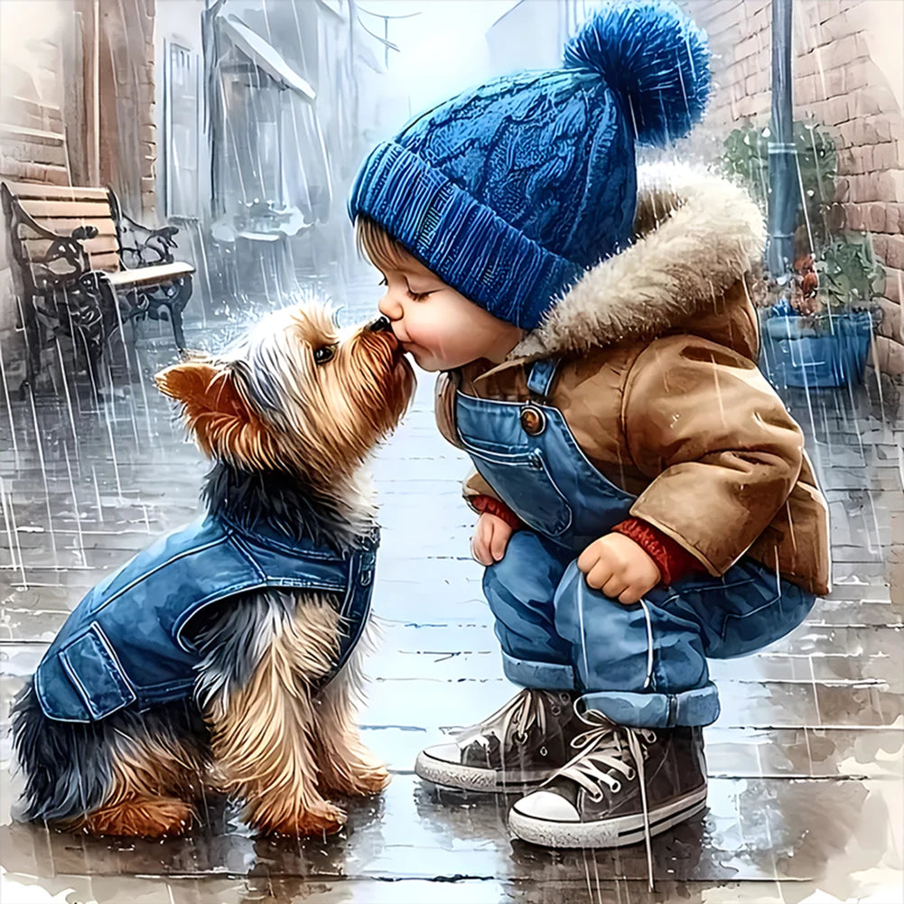 Full Embroidery Eco-cotton Thread 11CT Printed Boy Cross Stitch Kit 40x40cm