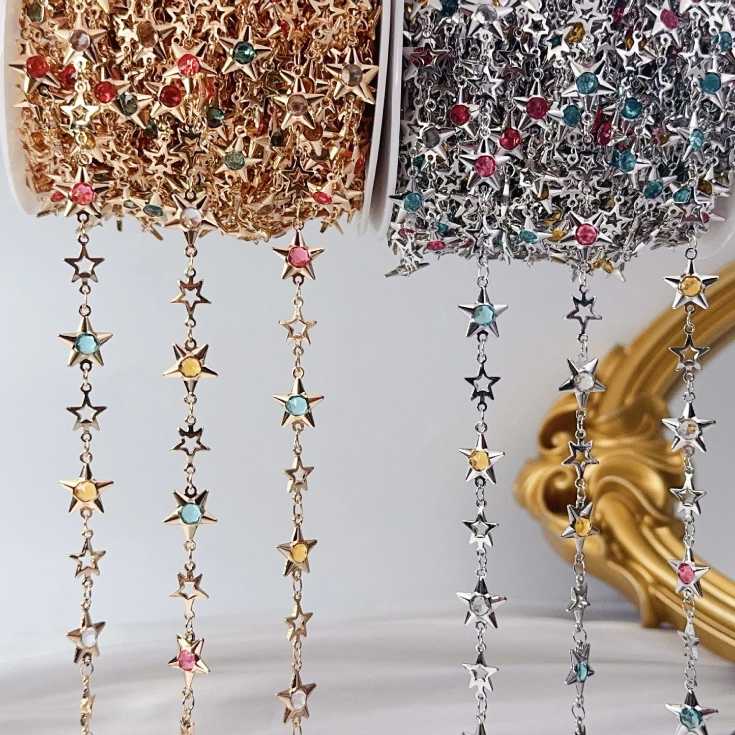 0.5/1/2M Star-Shaped Metal Chain Inlaid With Colorful Rhinestones