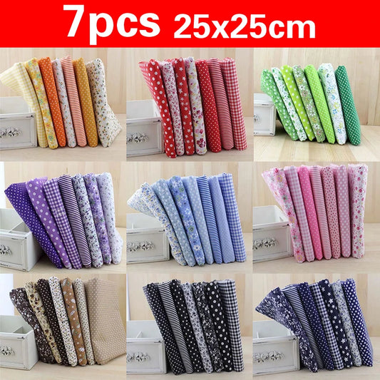 7pcs 25x25cm Cotton Fabric Squares for Sewing & Quilting