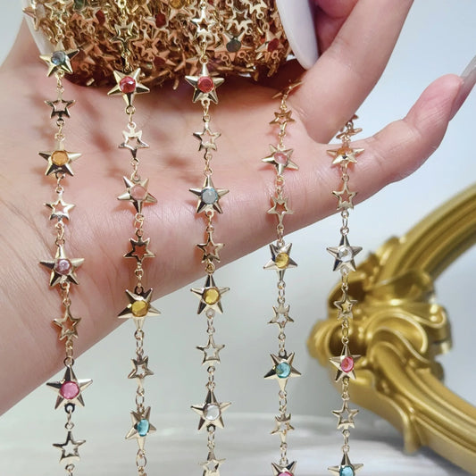 0.5/1/2M Star-Shaped Metal Chain Inlaid With Colorful Rhinestones