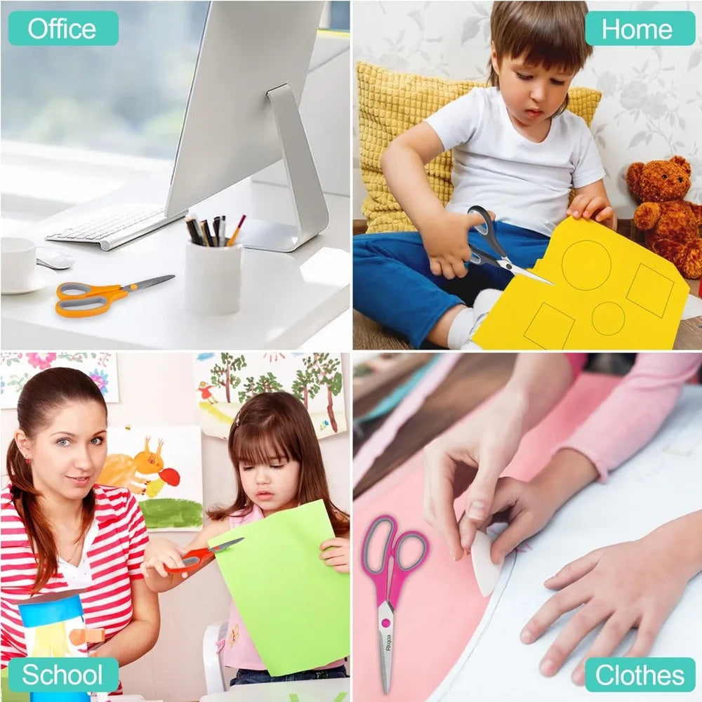 8" Scissors All Purpose 6 Pack - Comfort-Grip Sharp Scissors