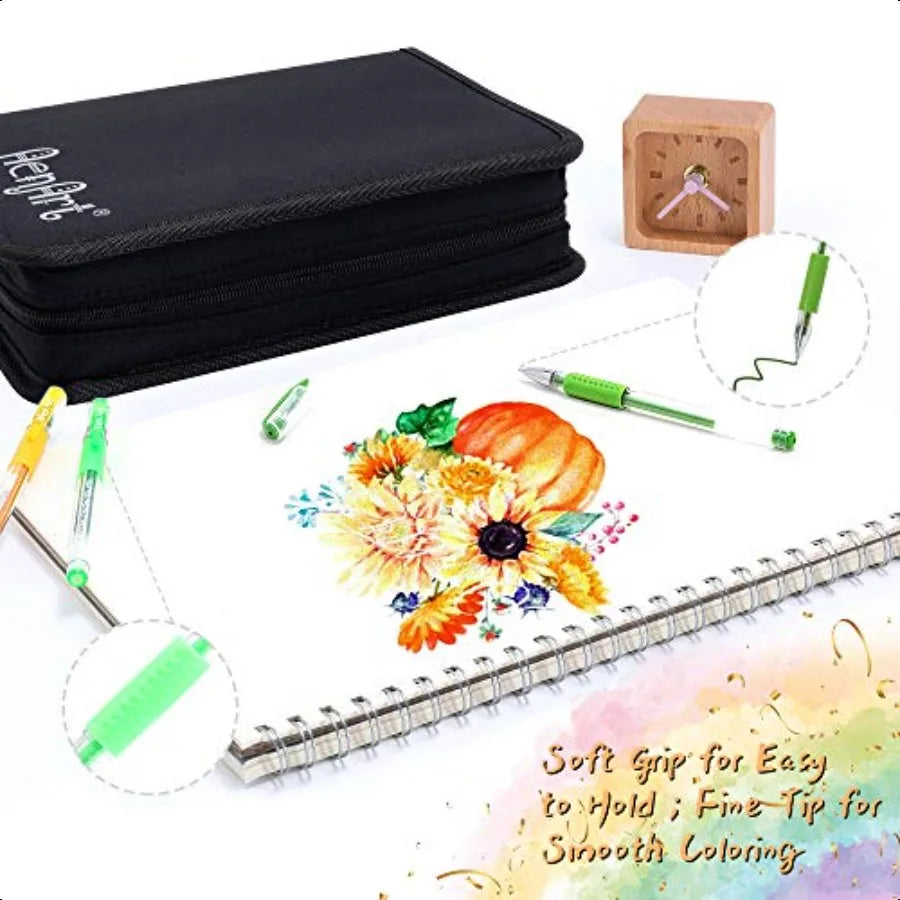 160 pcs Gel Pens for Adult and Artist Coloring Books, Black Case.
