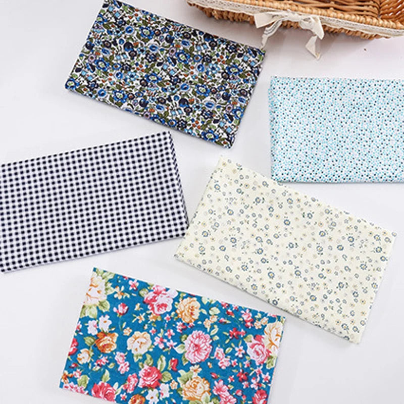 5Pcs Floral & Plaid Cotton Fabric Squares for Sewing & Quilting