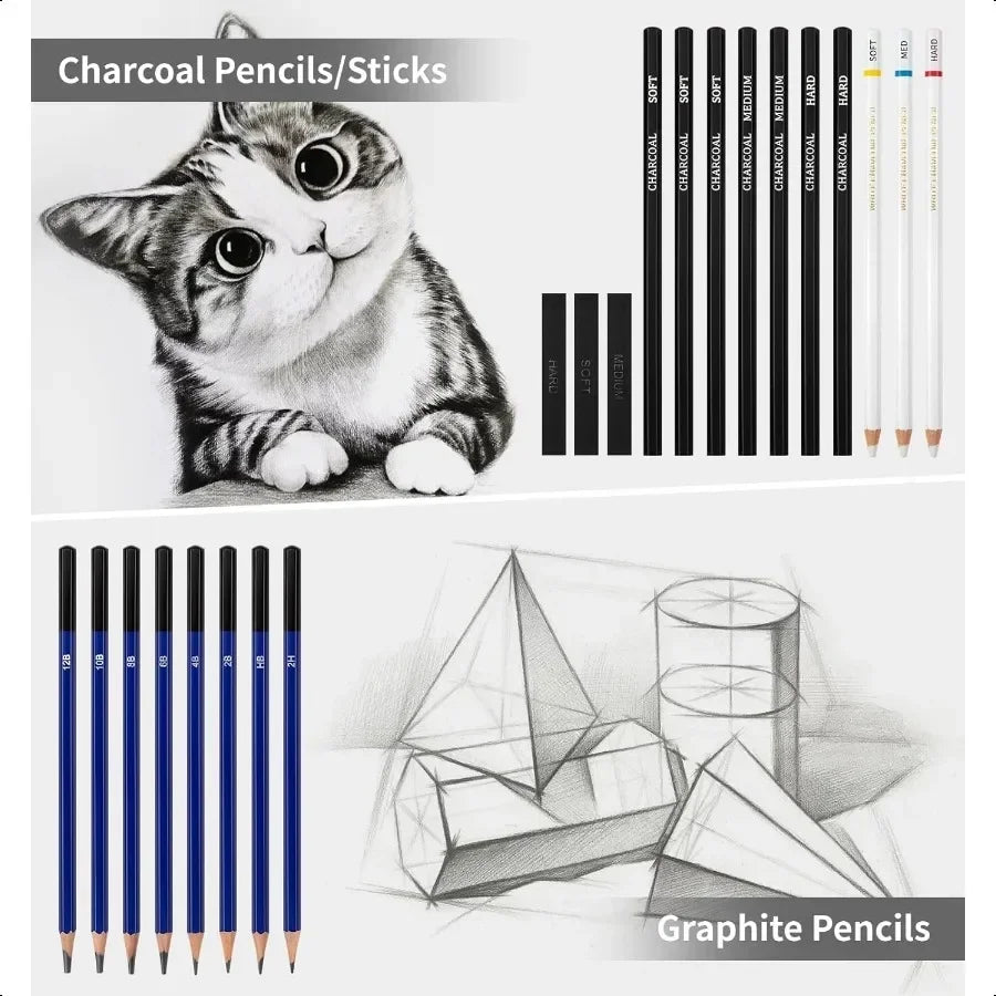 92 Pack Art Drawing Set with Colored, Watercolor & Charcoal Pencils